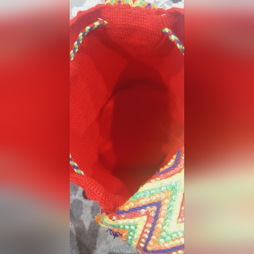 Nina Mochila Red 100% Handmade Crossbody Boho Large Bag Ethnic Traditional Hobo - Picture 9 of 12